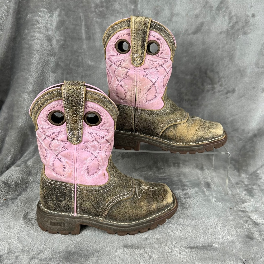 Rocky Kids Legacy 32 Western Boots Brown Pink Lavender Leather Square Toe 10M